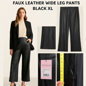 NWT Avec Les Filles Faux Leather Wide Leg Pants Black XL Nordstrom Raw Hem Pull